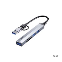 Remax RU-U7 5-in-1 USB-A 3.0 / TYPE-C USB HUB Adapter Ασημί