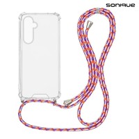 Θήκη Σιλικόνης με Κορδόνι Sonique Armor Clear Samsung Galaxy M35 5G Rainbow Κοραλλί