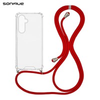Θήκη Σιλικόνης με Κορδόνι Sonique Armor Clear Samsung Galaxy S24 FE Κόκκινο