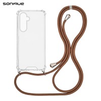 Θήκη Σιλικόνης με Κορδόνι Sonique Armor Clear Samsung Galaxy S25 Καφέ
