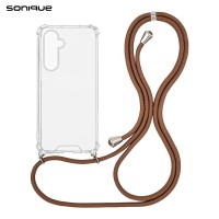 Θήκη Σιλικόνης με Κορδόνι Sonique Armor Clear Samsung Galaxy S25 Plus Καφέ