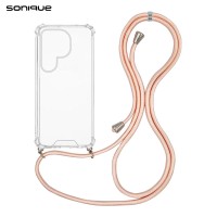 Θήκη Σιλικόνης με Κορδόνι Sonique Armor Clear Samsung Galaxy S25 Ultra Ροζ Σατινέ