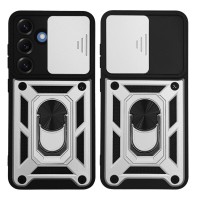 Θήκη Ring Armor CamPro Sonique για Samsung Galaxy S25 Ασημί