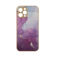 GKK Electroplate Marble Glass Case Apple iPhone 12 Pro Βιολετί