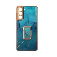 GKK Electroplate Glass Case with Holder Samsung Galaxy S21 Γαλάζιο