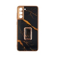 GKK Electroplate Glass Case with Holder Samsung Galaxy S21 Μαύρο