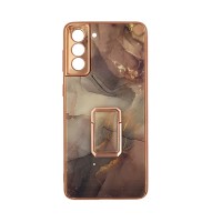 GKK Electroplate Glass Case with Holder Samsung Galaxy S21 Μπεζ