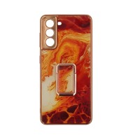 GKK Electroplate Glass Case with Holder Samsung Galaxy S21 Πορτοκαλί
