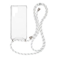 Θήκη Σιλικόνης με Κορδόνι Sonique Armor Clear Samsung Galaxy S22 Ultra Rainbow Λευκό