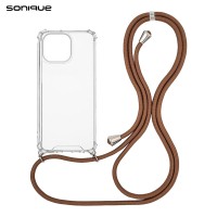 Θήκη Σιλικόνης με Κορδόνι Sonique Armor Clear Apple iPhone 14 Pro Max Καφέ