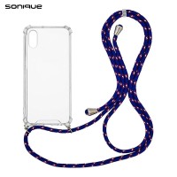 Θήκη Σιλικόνης με Κορδόνι Sonique Armor Clear Apple iPhone XR Rainbow Μπλε