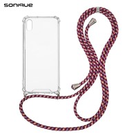 Θήκη Σιλικόνης με Κορδόνι Sonique Armor Clear Apple iPhone XS MAX Rainbow Μπορντό