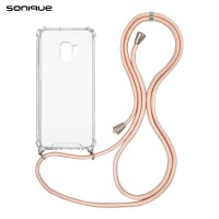 Θήκη Σιλικόνης με Κορδόνι Sonique Armor Clear Samsung Galaxy S9 Ροζ Σατινέ