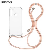 Θήκη Σιλικόνης με Κορδόνι Sonique Armor Clear Xiaomi Redmi Note 8T Ροζ Σατινέ