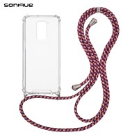 Θήκη Σιλικόνης με Κορδόνι Sonique Armor Clear Xiaomi Redmi Note 9 Rainbow Μπορντό