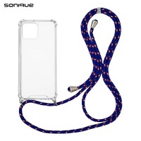Θήκη Σιλικόνης με Κορδόνι Sonique Armor Clear Apple iPhone 15 Rainbow Μπλε