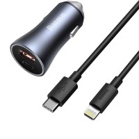 Φορτιστής Αυτοκινήτου Baseus Contactor Pro USB+USB-C με καλώδιο Lightning QC4.0+, PD, SCP, 40W 1m Σκούρο Γκρι