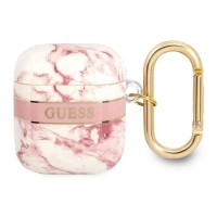 Θήκη Σιλικόνης Guess Marble Strap για Apple AirPods 1/2 Ροζ Χρυσό