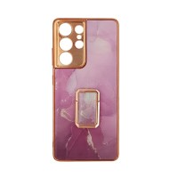 GKK Electroplate Glass Case with Holder Samsung Galaxy S21 Ultra Βιολετί