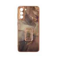 GKK Electroplate Glass Case with Holder Samsung Galaxy S21 Plus Μπεζ