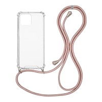 Θήκη Σιλικόνης με Κορδόνι Sonique Armor Clear Apple iPhone 12 / iPhone 12 Pro Ροζ Χρυσό Σατινέ