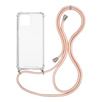 Θήκη Σιλικόνης με Κορδόνι Sonique Armor Clear Apple iPhone 12 / iPhone 12 Pro Ροζ Σατινέ