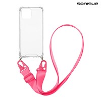 Θήκη Σιλικόνης με Strap Sonique Armor Clear Apple iPhone 12 / iPhone 12 Pro Φούξια