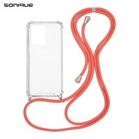 Θήκη Σιλικόνης με Κορδόνι Sonique Armor Clear Xiaomi Redmi Note 12 Pro 5G / Poco X5 Pro 5G Κοραλλί