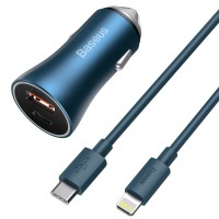 Φορτιστής Αυτοκινήτου Baseus Contactor Pro USB+USB-C με καλώδιο Lightning QC4.0+, PD, SCP, 40W 1m Μπλέ