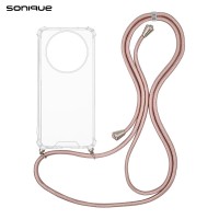 Θήκη Σιλικόνης με Κορδόνι Sonique Armor Clear Realme 14 Pro Plus 5G Ροζ Χρυσό Σατινέ