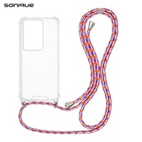 Θήκη Σιλικόνης με Κορδόνι Sonique Armor Clear Oppo A79 5G Rainbow Κοραλλί