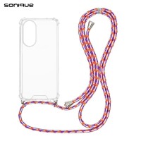 Θήκη Σιλικόνης με Κορδόνι Sonique Armor Clear Oppo A98 5G Rainbow Κοραλλί