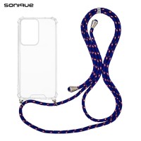 Θήκη Σιλικόνης με Κορδόνι Sonique Armor Clear Motorola Edge 50 Fusion 5G Rainbow Μπλε
