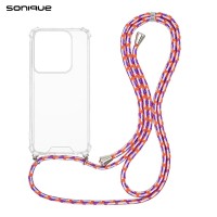 Θήκη Σιλικόνης με Κορδόνι Sonique Armor Clear Motorola Edge 50 Ultra Rainbow Κοραλλί