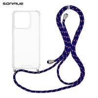Θήκη Σιλικόνης με Κορδόνι Sonique Armor Clear Motorola Moto G56 5G Rainbow Μπλε