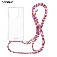 Θήκη Σιλικόνης με Κορδόνι Sonique Armor Clear Motorola Moto G56 5G Rainbow Κοραλλί