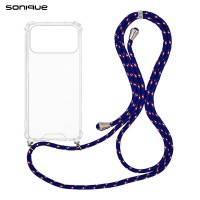 Θήκη Σιλικόνης με Κορδόνι Sonique Armor Clear Apple iPhone 17 Pro Max Rainbow Μπλε