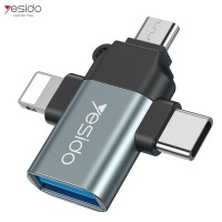 Αντάπτορας Yesido GS15 3-in-1 Lightning/Micro USB/Type-C σε USB Γκρι
