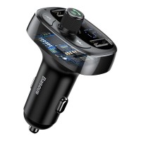 Baseus S-09 FM Transmitter T-typed Bluetooth 2xUSB, MicroSD, Car Charger Μαύρο