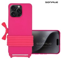 Θήκη Σιλικόνης με Κορδόνι CarryHang Sonique Apple iPhone 16 Pro Φούξια