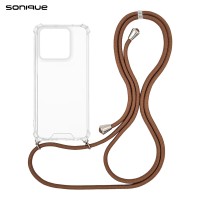 Θήκη Σιλικόνης με Κορδόνι Sonique Armor Clear Motorola Moto G86 5G / Moto G86 5G Power Καφέ