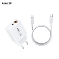 Φορτιστής REMAX Fast Charger RP-U120 20W με USB-A+USB-C με Καλώδιο Lightning 1m Λευκό