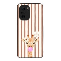 Θήκη Sonique Stripe Stories Series  για Xiaomi Poco F3 / Mi 11i Καφέ - Καμηλοπάρδαλη με Τσιχλόφουσκα