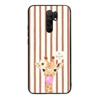 Θήκη Sonique Stripe Stories Series  για Xiaomi Redmi 9 Καφέ - Καμηλοπάρδαλη με Τσιχλόφουσκα