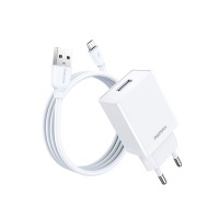Φορτιστής REMAX  Kiddy Series 2.4A 12W RP-U95 Charger USB-A με Καλώδιο Micro USB Λευκό