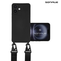 Θήκη Σιλικόνης με Strap CarryHang Sonique Apple iPhone 16 Plus Μαύρο