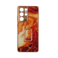 GKK Electroplate Glass Case with Holder Samsung Galaxy S21 Ultra Πορτοκαλί