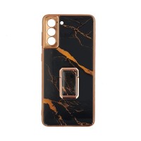 GKK Electroplate Glass Case with Holder Samsung Galaxy S21 Plus Μαύρο