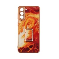 GKK Electroplate Glass Case with Holder Samsung Galaxy S21 Plus Πορτοκαλί