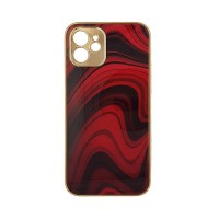 GKK Electroplate Marble Glass Case Apple iPhone 12 Κόκκινο